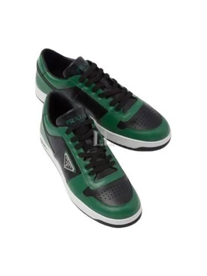 Men's Downtown Triangle Logo Leather Low Top Sneakers Black Green - PRADA - BALAAN 2