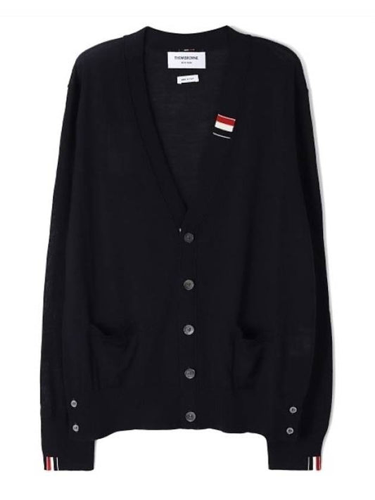 Men's Jersey Stitch V-Neck Cardigan Navy - THOM BROWNE - BALAAN 2