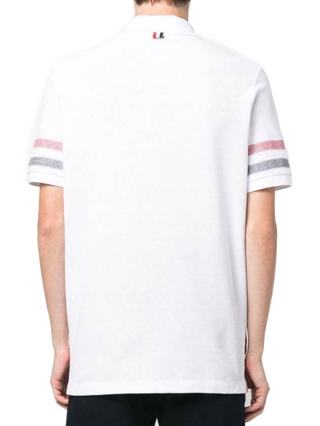 Men's RWB Stripe Cotton Polo Shirt White - THOM BROWNE - BALAAN 4