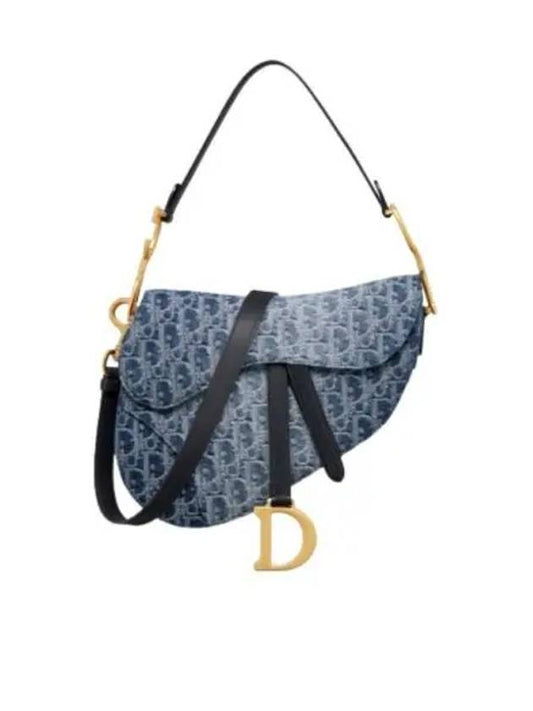 Saddle Strap Denim Oblique Jacquard Shoulder Bag Blue - DIOR - BALAAN 2