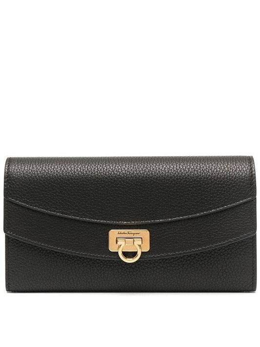 Gancini Continental Flap Long Wallet Black - SALVATORE FERRAGAMO - BALAAN 1