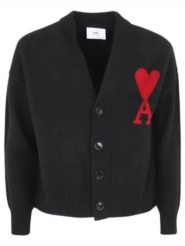 Ami heart logo V neck wool cardigan 270759 - AMI - BALAAN 1