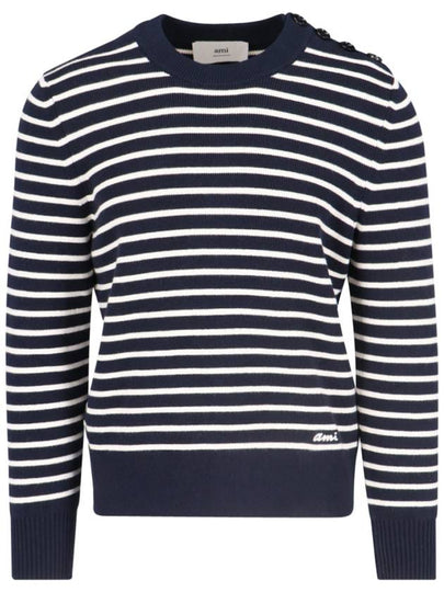 Striped Sailor Crew Neck Knit Top White Navy - AMI - BALAAN 2