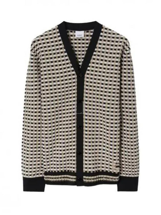 Check Pattern V-Neck Cardigan Beige - BURBERRY - BALAAN 2