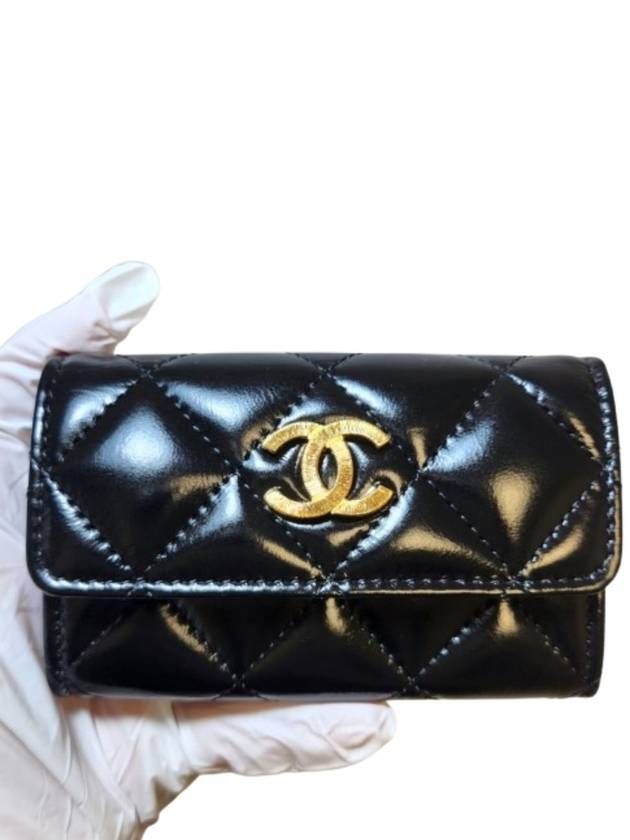 Clutch Tock Card Wallet Lambskin Black Gold Metal AP4263 - CHANEL - BALAAN 4