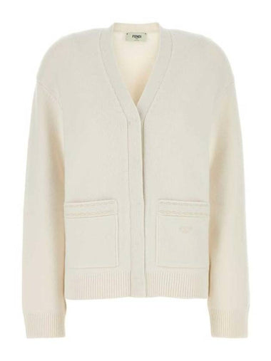 Embroidered Logo Cashmere Cardigan White - FENDI - BALAAN 1