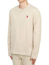 Chain Stitch Heart Logo Long Sleeve T-Shirt Light Beige - AMI - BALAAN 3