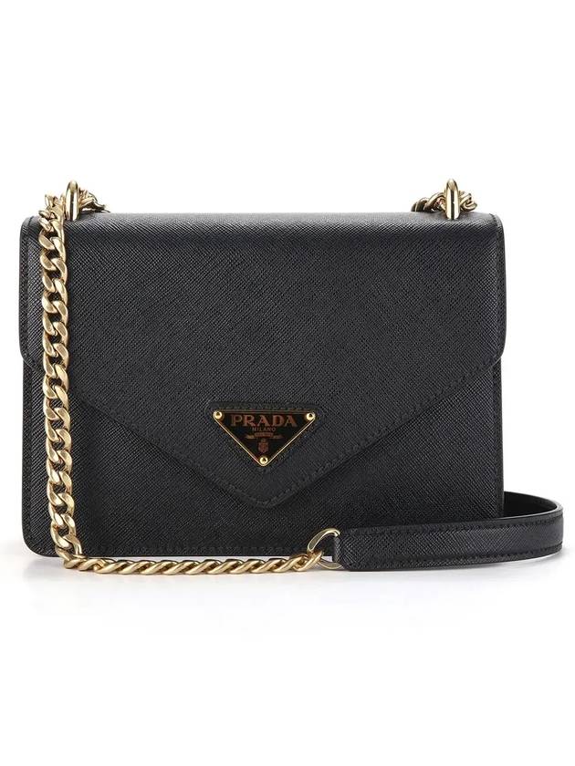 Saffiano Leather Envelope Chain Shoulder Bag Black - PRADA - BALAAN 6