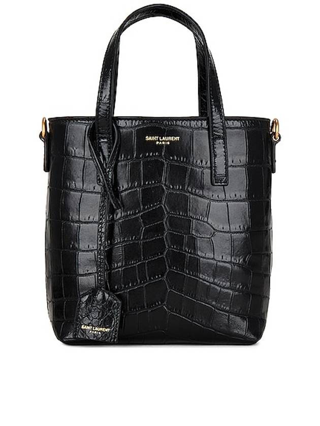 Paris  Crocodile Embossed Leather Mini Toy Shopping Tote Bag Black - SAINT LAURENT - BALAAN 1