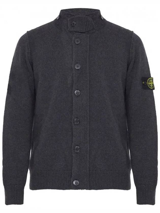 Lambswool Knit Cardigan Steel Grey - STONE ISLAND - BALAAN 1