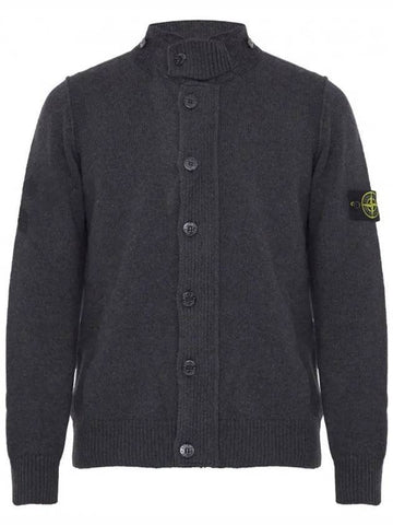 Lambswool Knit Cardigan Steel Grey - STONE ISLAND - BALAAN 1