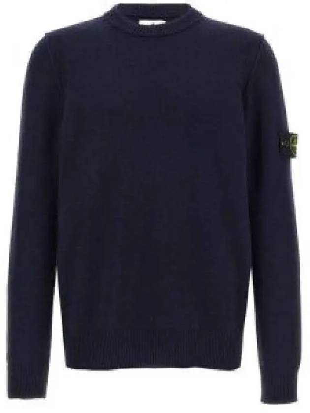 Logo Patch Lambswool Crewneck Knit Top Navy - STONE ISLAND - BALAAN 2