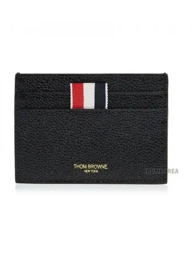 Stripe Note Compartment Pebble Grain Leather Card Wallet Black - THOM BROWNE - BALAAN 2