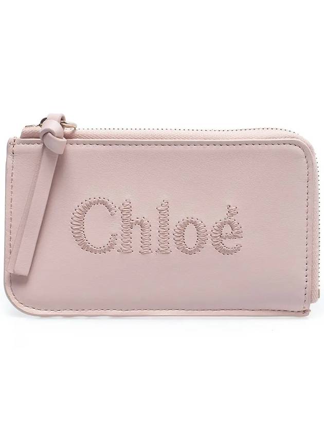 Embroidered Logo Shiny Calf Skin Zipper Card Wallet Pink - CHLOE - BALAAN 2