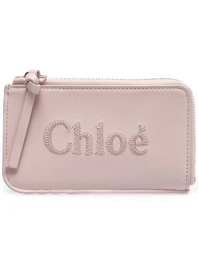 Embroidered Logo Shiny Calf Skin Zipper Card Wallet Pink - CHLOE - BALAAN 2