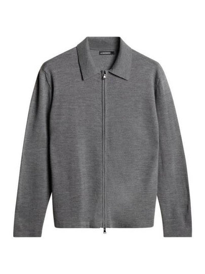 Men's Kaleb Zipper Merino Cardigan Mid Grey Melange - J.LINDEBERG - BALAAN 2