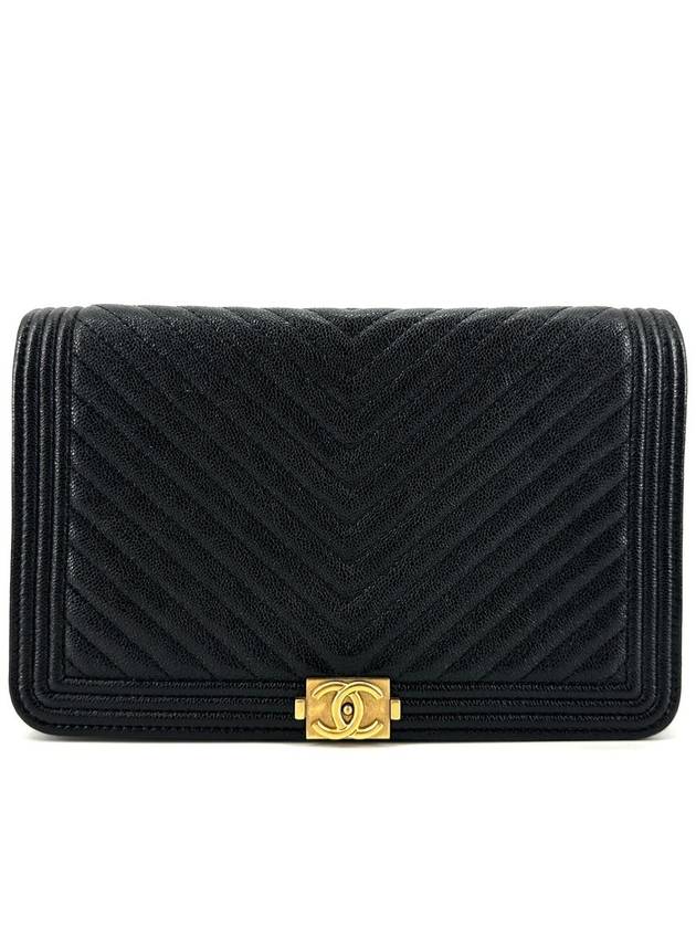 Gold Boy Caviar Chevron WOC Mini Bag Cross - CHANEL - BALAAN 2