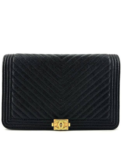 Gold Boy Caviar Chevron WOC Mini Bag Cross - CHANEL - BALAAN 2