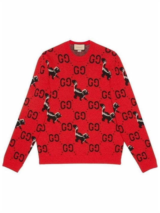 GG logo skunk wool knit top red - GUCCI - BALAAN.