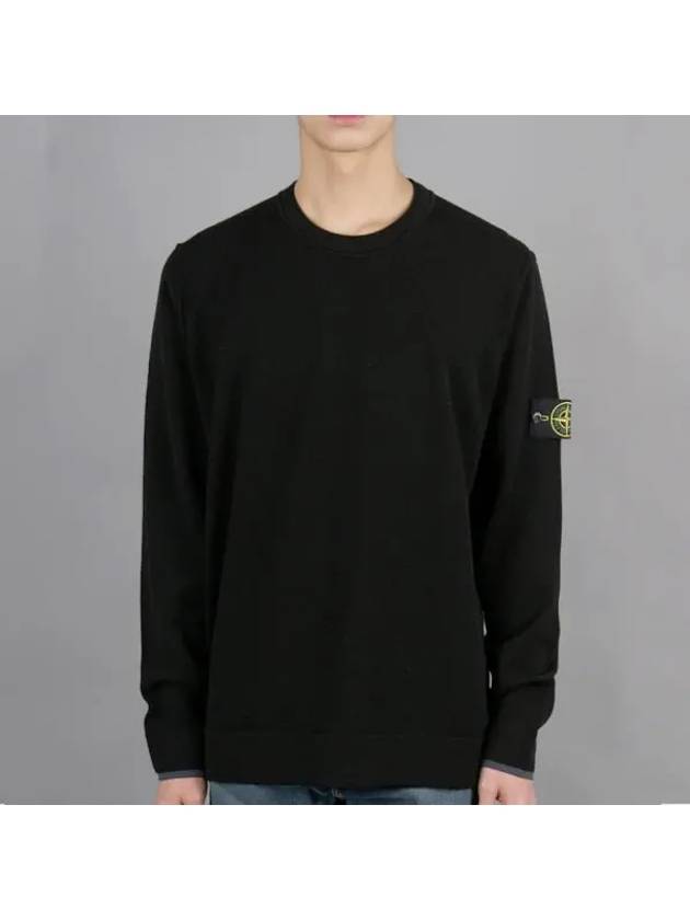 Logo Patch Crew Neck Knit Top Black - STONE ISLAND - BALAAN 2