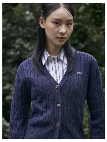 Women s cable V neck spring fall cardigan AF299E 54N 166 Domestic product GQ2N24082230659 - LACOSTE - BALAAN 1