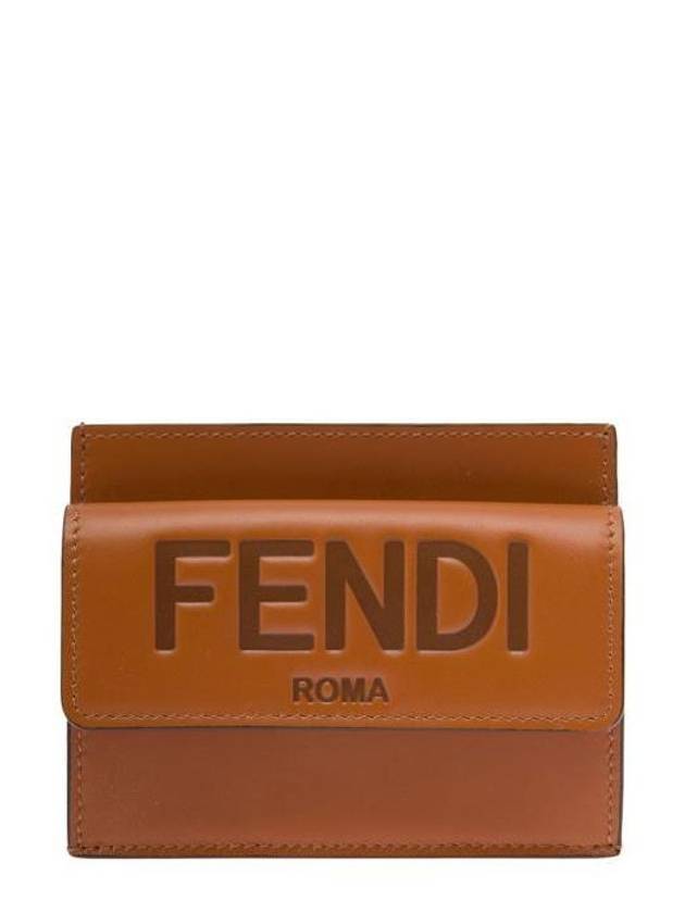 Logo Snap Button Small Leather Card Wallet Brow - FENDI - BALAAN 1