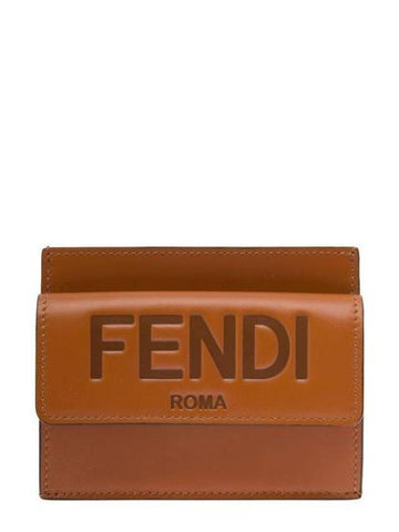 Logo Snap Button Small Leather Card Wallet Brow - FENDI - BALAAN 1