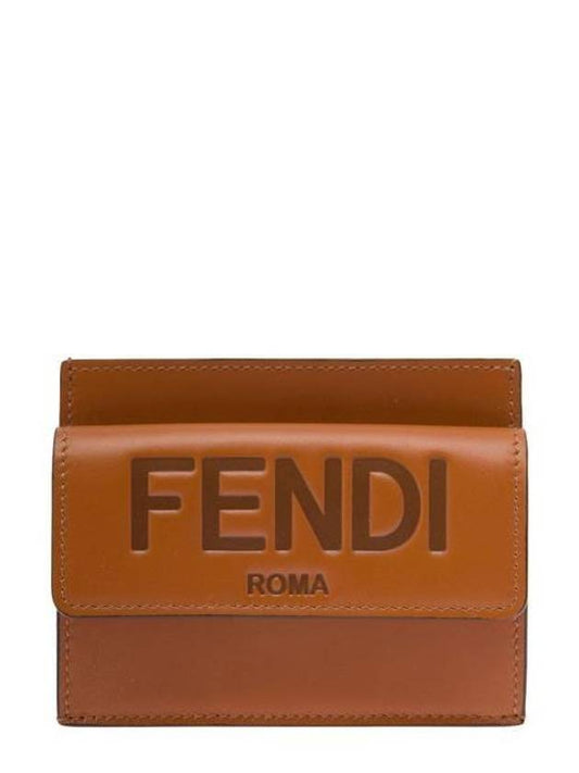 Logo Snap Button Small Leather Card Wallet Brow - FENDI - BALAAN 1