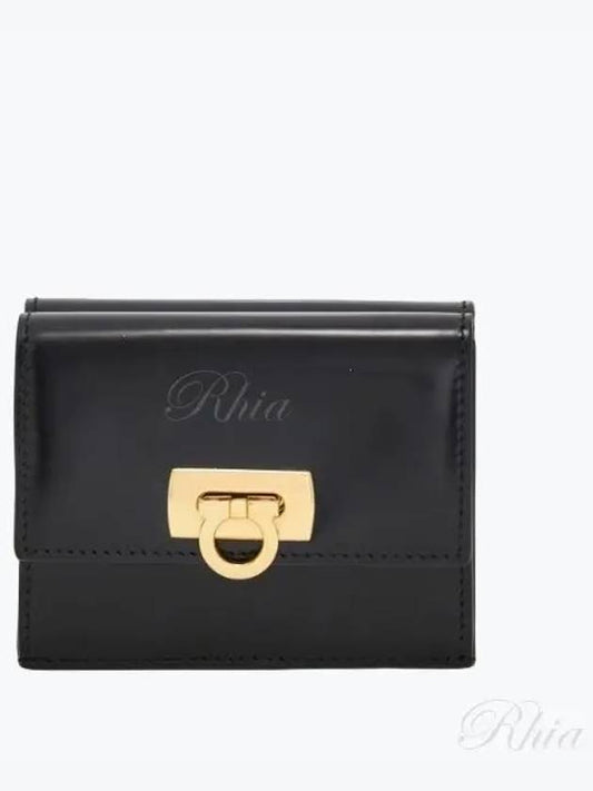 Gancini Compact Half Wallet Black - SALVATORE FERRAGAMO - BALAAN 2