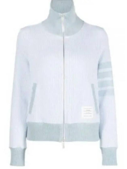 Women's 4-Bar Funnel-Neck Zip-Up Jacket Blue - THOM BROWNE - BALAAN 2