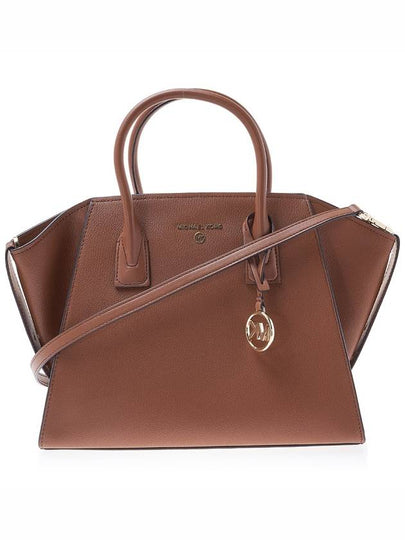 Avril Logo Embellished Leather Tote Bag Brown - MICHAEL KORS - BALAAN 2