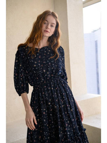 Caisienne Heart Neck Flower Frill Long One Piece_Navy - CAHIERS - BALAAN 1