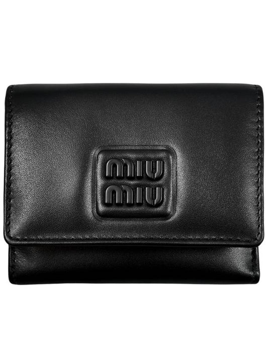 Small Leather Tri-Fold Bicycle Wallet Black - MIU MIU - BALAAN 2