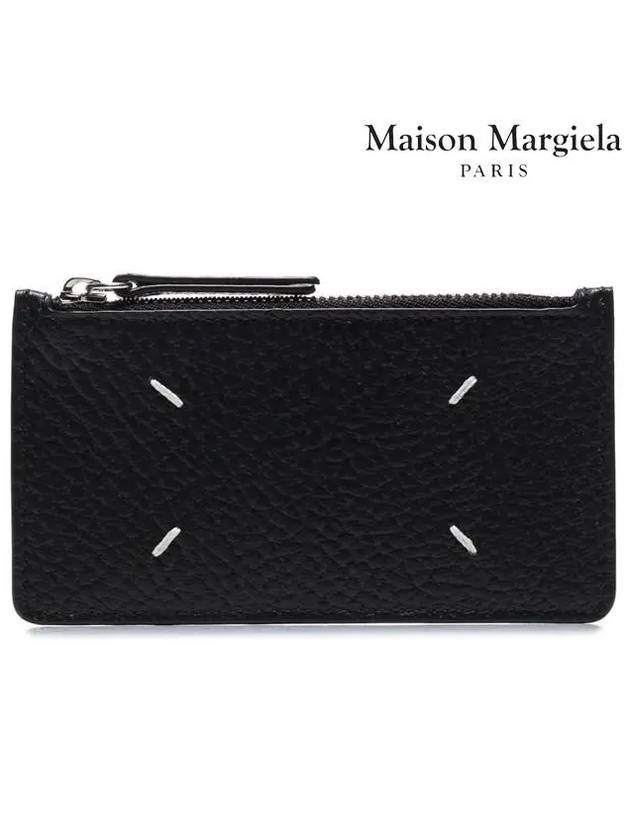 Pebble Leather Stitch Logo Zipper Card Wallet Black - MAISON MARGIELA - BALAAN 3