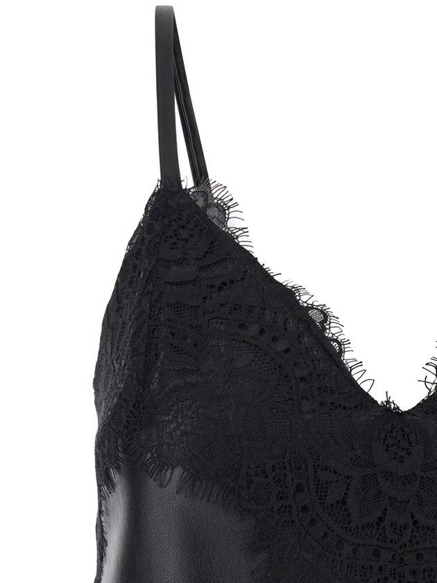 Black Top With Lace Trim In Eco Leather And Fabric Woman - ALBERTA FERRETTI - BALAAN 3