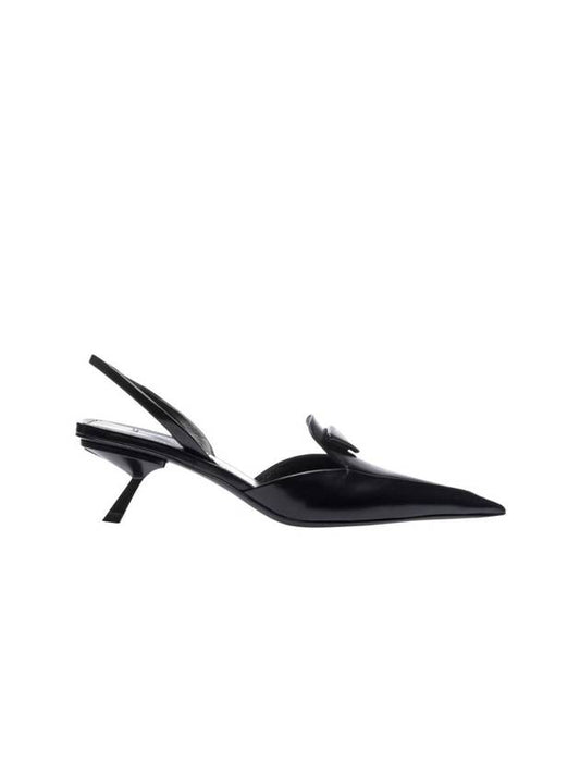 Brushed Leather Slingback Heels Black - PRADA - BALAAN 1