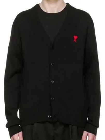 Heart Logo Merino Wool Cardigan Black - AMI - BALAAN 2