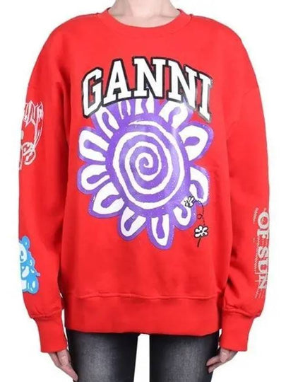 Print Organic Cotton Sweatshirt Red - GANNI - BALAAN 2