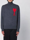 Big Heart Logo Wool Knit Turtleneck Grey - AMI - BALAAN 3