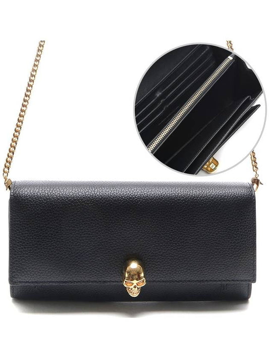 Gold Skull Wallet Cross Bag Black - ALEXANDER MCQUEEN - BALAAN.