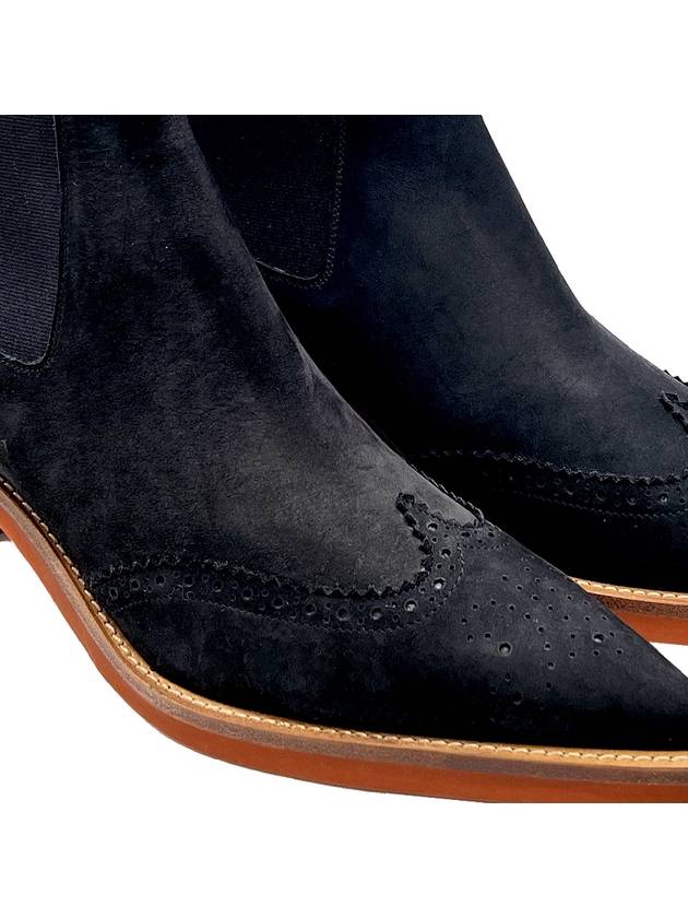 Black Suede Brogue Wing Tip 4 Bar 50MM Curved Heel Chelsea Boots FFB134A 00203 001 - THOM BROWNE - BALAAN 7