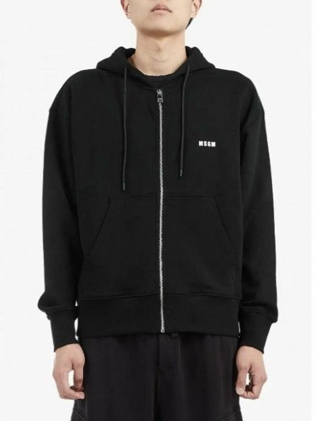 Micro Logo Cotton Zip Up Hoodie Black - MSGM - BALAAN 2