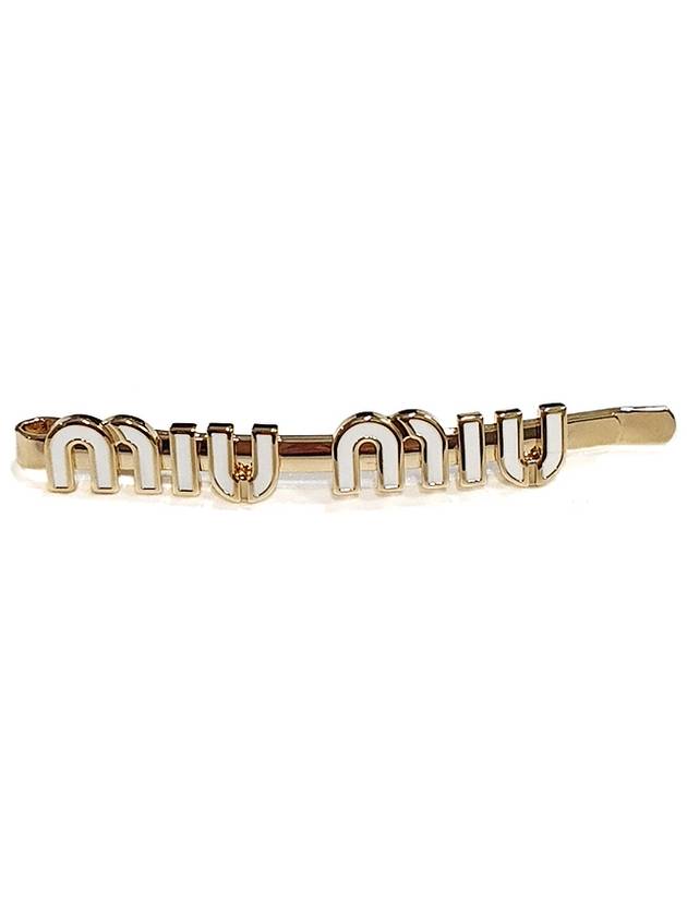 Enamel Metal Hair Clip Gold White - MIU MIU - BALAAN 2