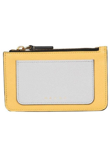 Saffiano Two-Tone Zipper Card Wallet Yellow Grey - MARNI - BALAAN 1