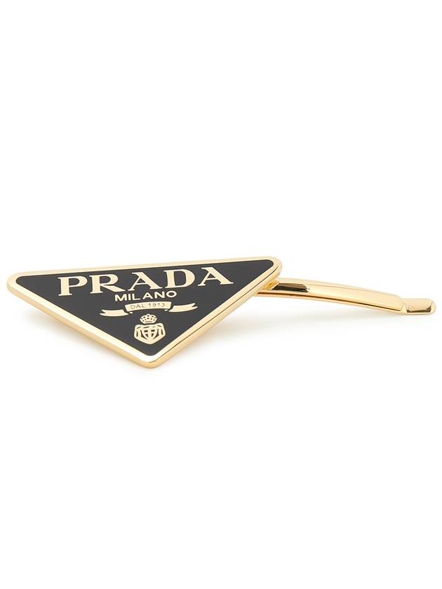 Triangle Logo Hair Clip Gold Black - PRADA - BALAAN 4