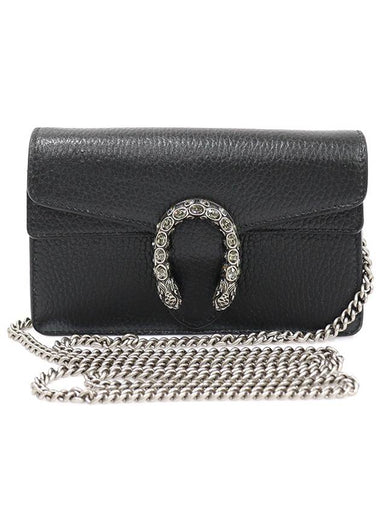 476432 Black Leather Crystal Dionysus Super Mini Chain Cross Bag - GUCCI - BALAAN 1