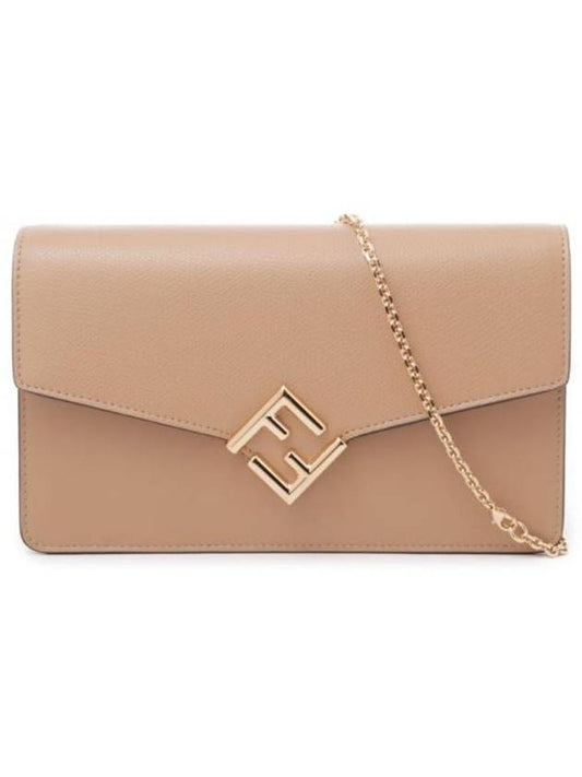 FF Diamond Chain Leather Shoulder Bag Brown - FENDI - BALAAN 2