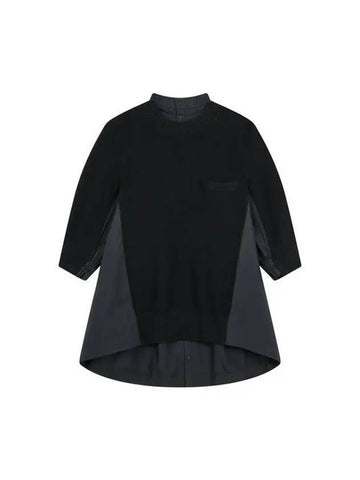 Women s half color combination crew neck cotton knit black - SACAI - BALAAN 1