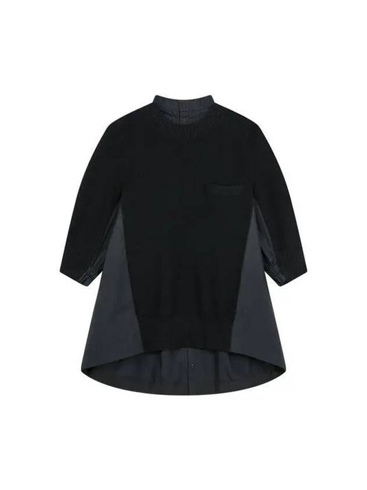 Women s half color combination crew neck cotton knit black - SACAI - BALAAN 1