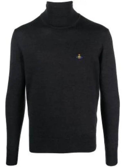 Men's Embroidered Logo Knit Turtleneck Black - VIVIENNE WESTWOOD - BALAAN 2